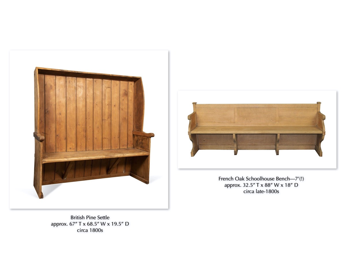 British Pine Settle | French Schoolhouse Bench 