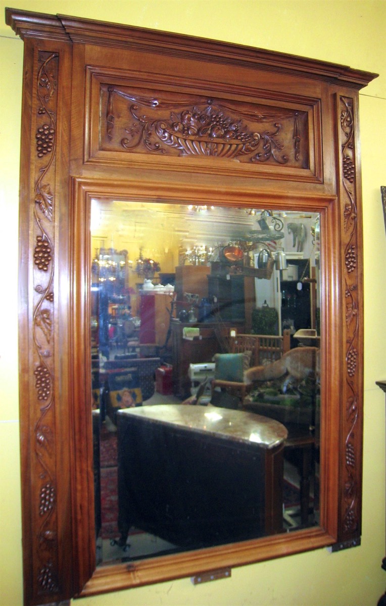 Antique French Carved Fruitwood Mirror c. 1850