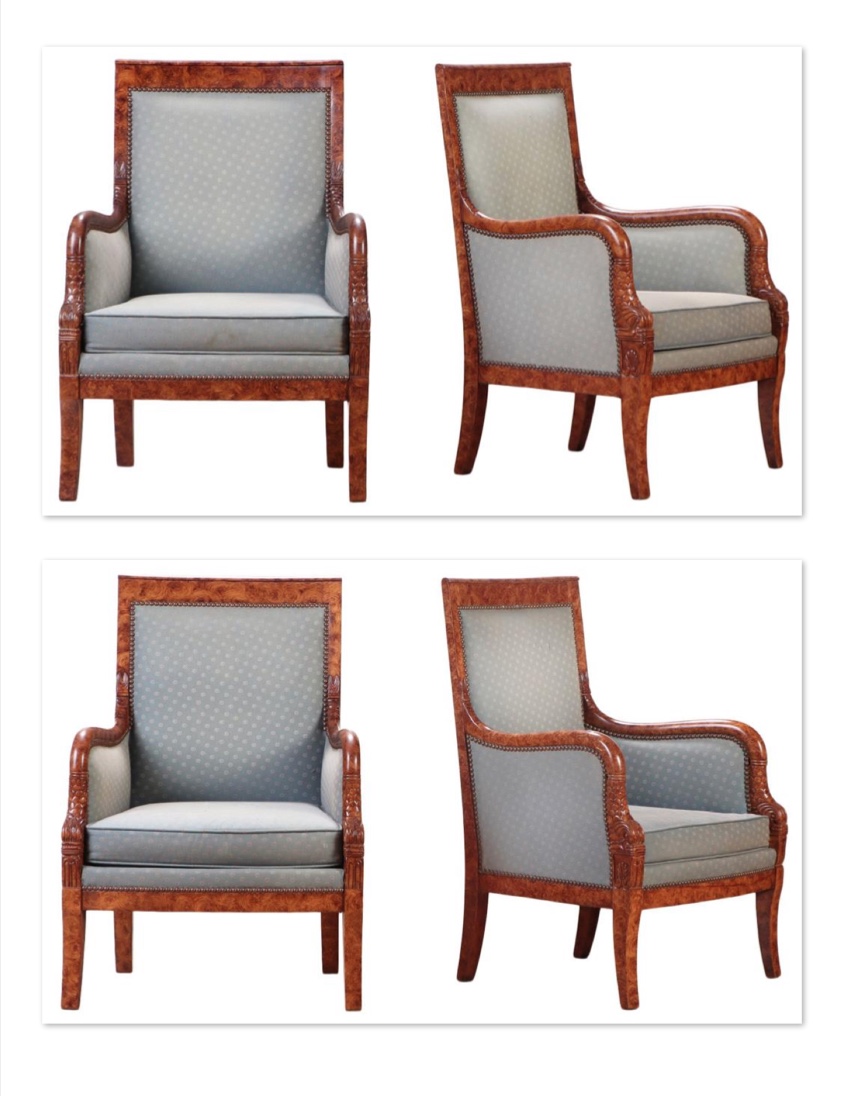 <b>French Empire Bergere Chairs </b><br>(two pairs)<br> circa 1900, France 