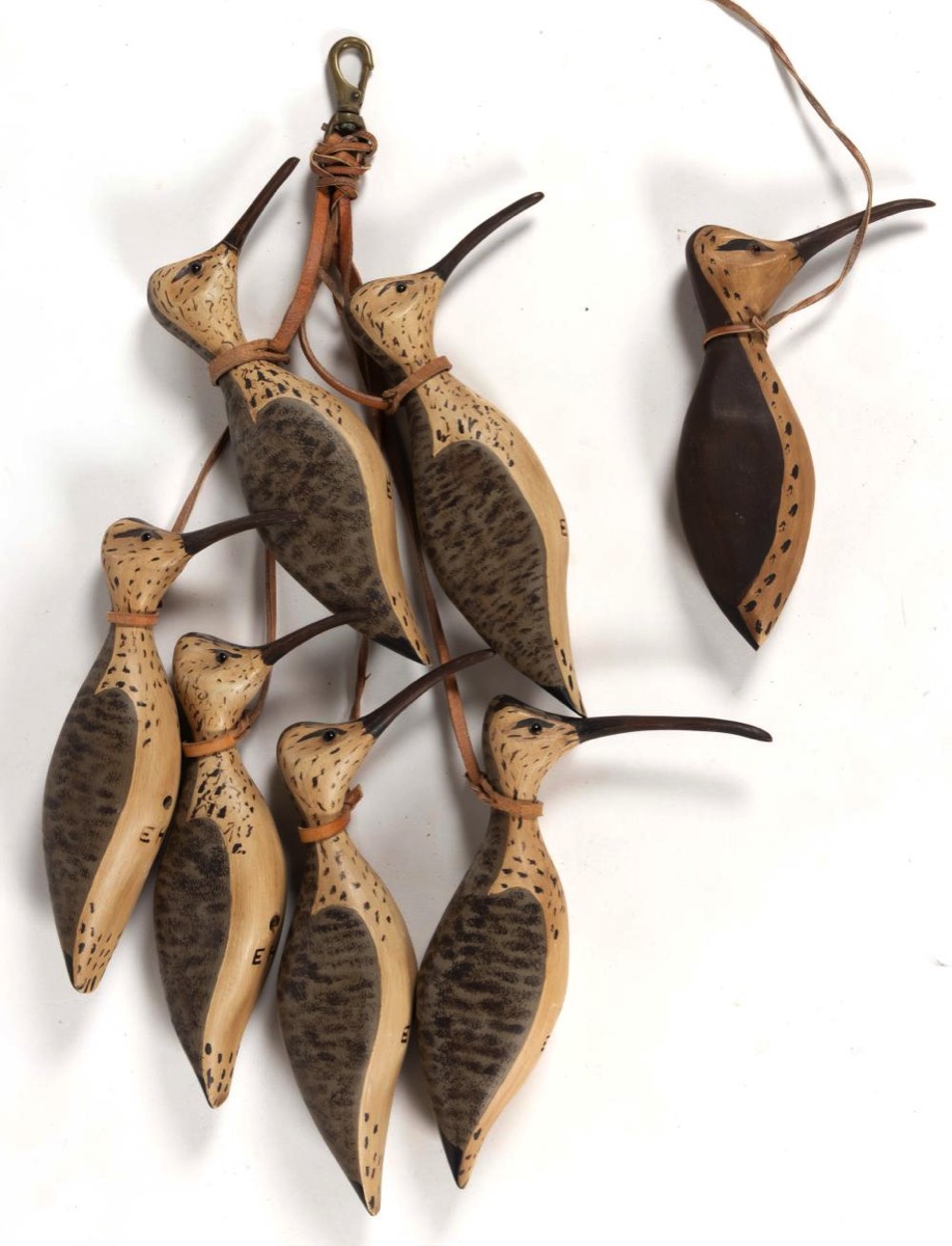 <b>Painted Shorebird Decoys (7)</b><br>approx 11.5 inches tall<br>contemporary