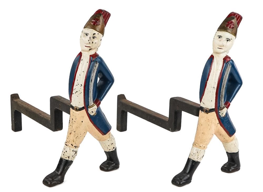 <b>Hessian Andirons</b><br>cast iron<br>circa early-20th cen.