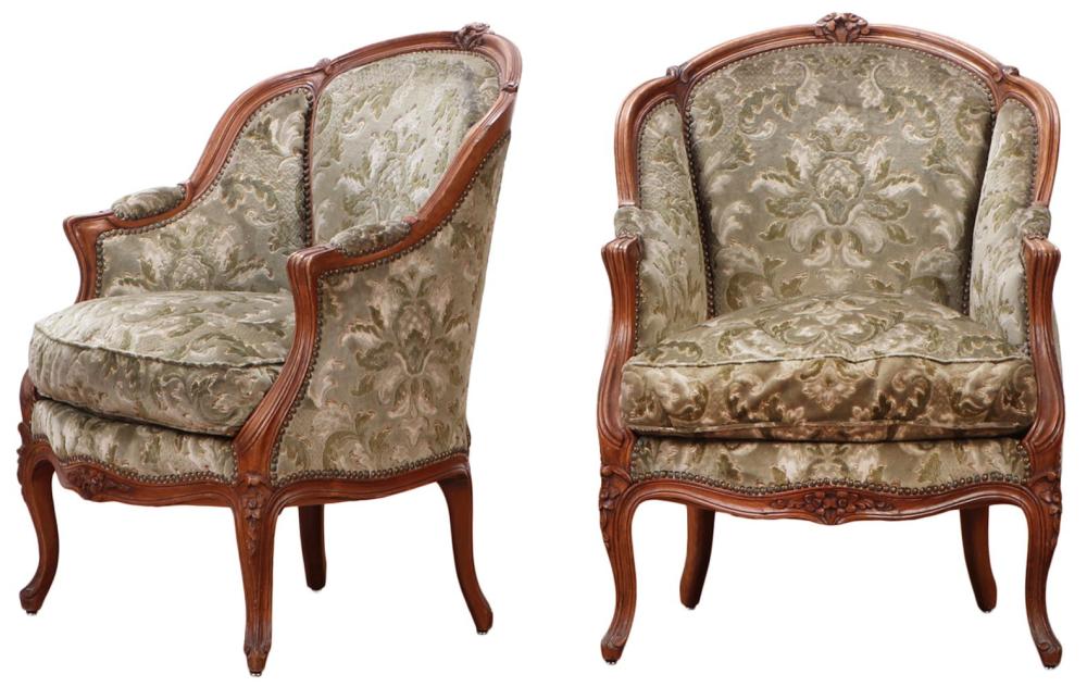 <b>Louis XV-Style Carved Walnut Bergere Chairs</b><br>circa 1900, France