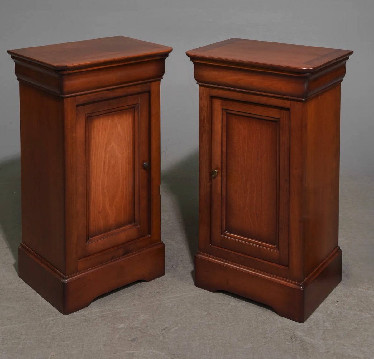 <b>Louis Philippe-Style Cherry Nightstands</b><br>approx. 29.5 T x  17 x 13 inches<br> circa 20th cen., France