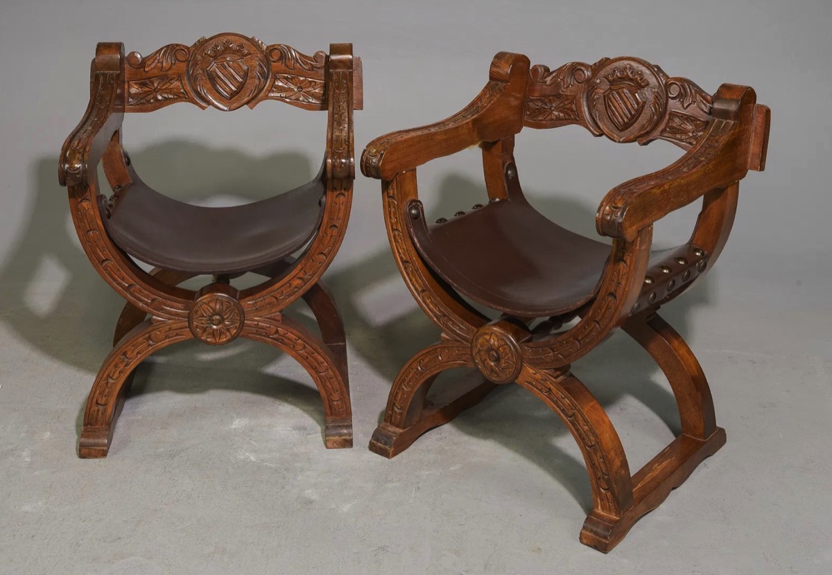 <b>Danish Oak Savonarola Arm Chairs</b><br> approx. 30 T x 22 x 21 inches<br> circa 20th cen., Denmark 