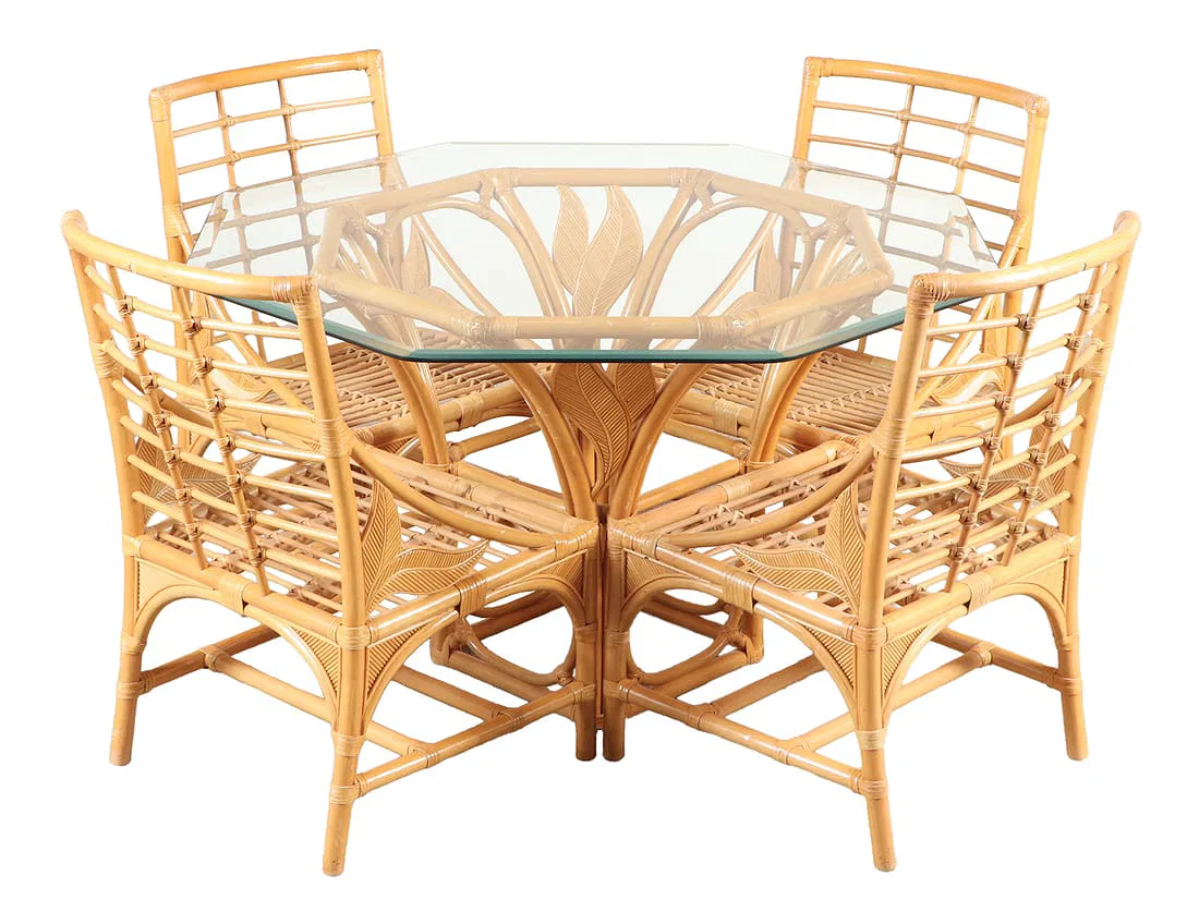 <b>Bamboo & Glass Patio Set</b><br>Table: approx.  28.5 T x 51.5 diam. inches<br>Contemporary