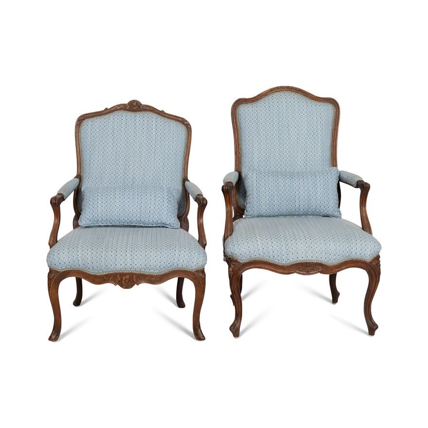 <b>French Louis XV Style Carved Walnut Fauteuils</b><br>approx. 40 T x 26 W inches<br>circa 19th cen., France 