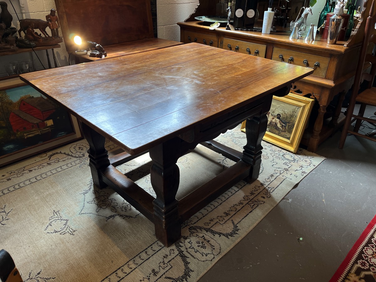 <b>Antique English Oak Refectory Table, Jacobean Style</b><br> approx. 30.75 tall x 52.5 wide x 40 deep inches<br> circa 1900, England 