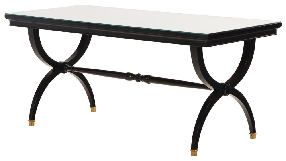 <b>Hollywood Regency Style Coffee Table</b><br> Mirrored top<br> approx. 24 tall x 55 long x 23.5 deep inches<br> circa 1940