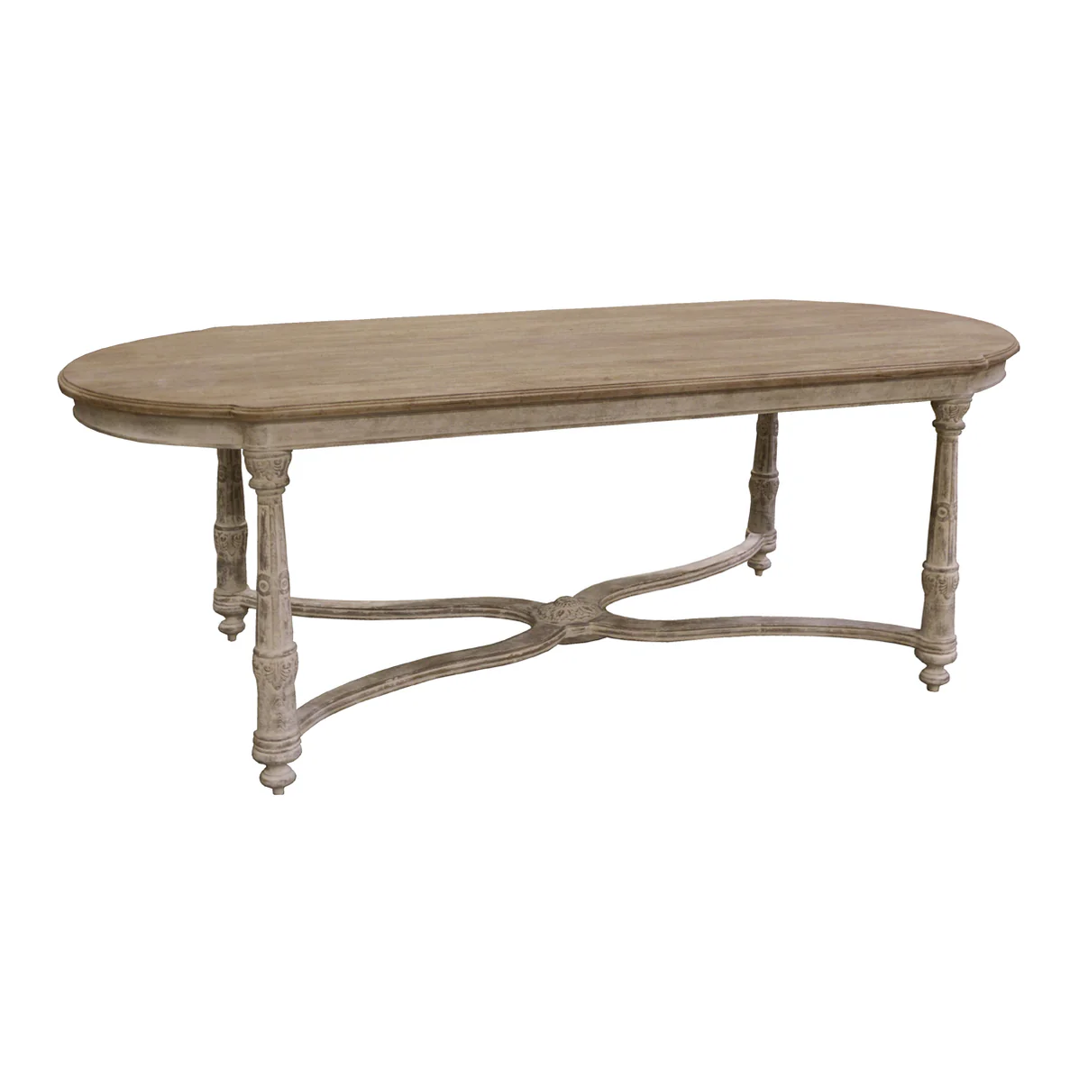 <b>Rustic Dining Table in Pine</b><br> base with distressed paint, crossed stretchers<br> approx 32 tall x 87 long x 39.5 inches<br>