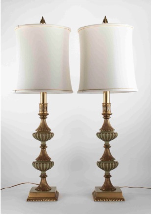 <b>Pr Marked Rembrandt Brass Table Lamps</b><br>approx 43 inches tall<br>circa 20th cen., USA 