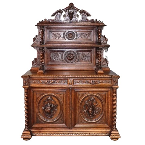 <b>French Louis XIII-Style Carved Oak Hunt Server</b><br> approx. 86 tall x 60 wide x 23 inches<br> circa 19th cen., France 