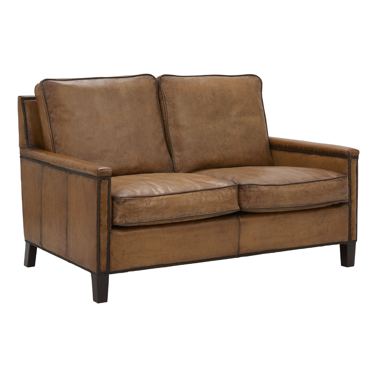 <c><b>Settee in Antiqued Buffalo Leather</b><br> approx. 49 wide x 21 deep inches<br> contemporary</c>