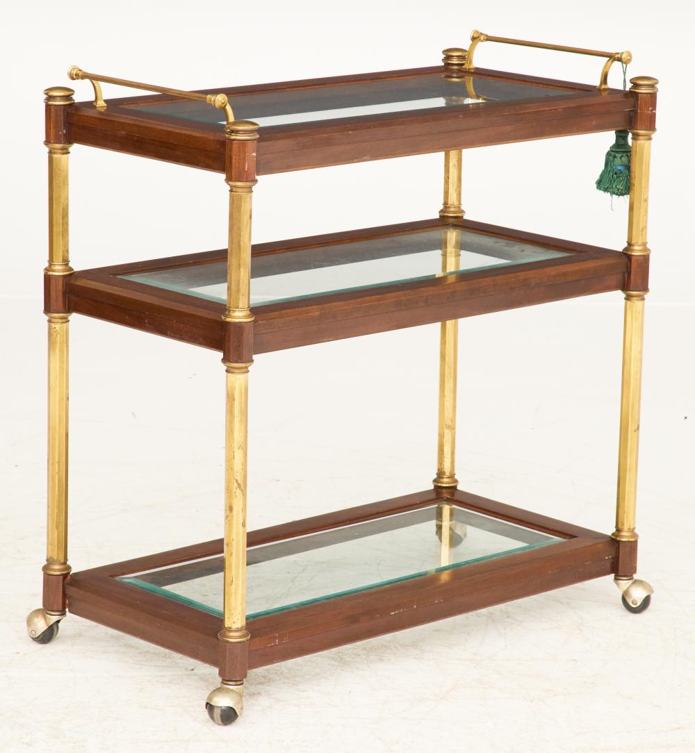 <b>Brass & Mahogany Bar or Tea Trolley/Cart</b></br> approx. 36 tall x 35 wide x 19 inches<br>contemporary