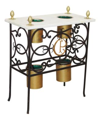 <b>Wrought Iron & Marble Rafraichissoir</b><br> 4 wine/champagne icers<br> approx.  25.5 tall x 24 wide x 12.25 inches<br> circa mid-20th cen., France