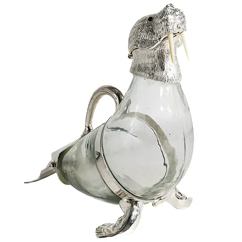 <b>Silver Plated & Clear Glass Walrus Decanter</b><br> Hallmarked<br> approx.14.5 tall x 11 inches 