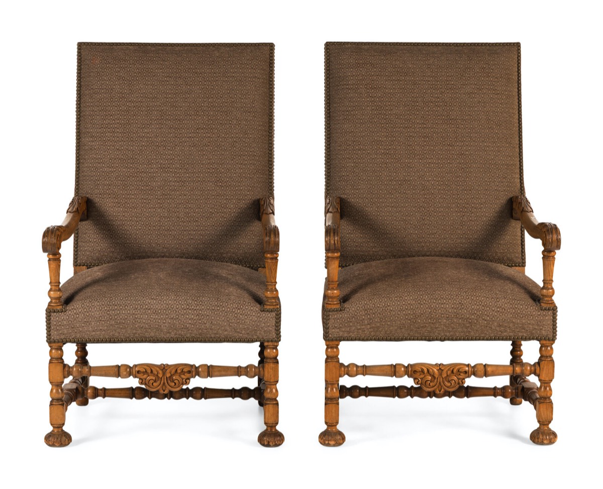 <b>Continental Baroque-Style Carved Walnut Feuteuils</b><br> approx. 44 tall x 26 wide x 20 inches<br> circa 20th cen., Continental