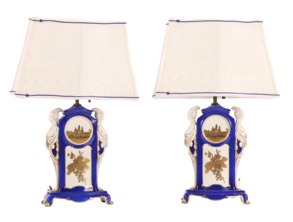 <b>Rosenthal Porcelain Table Lamps</b><br> approx. 18.5 tall x 12.5 wide x 4.75 inches<br> circa 1940s, Germany