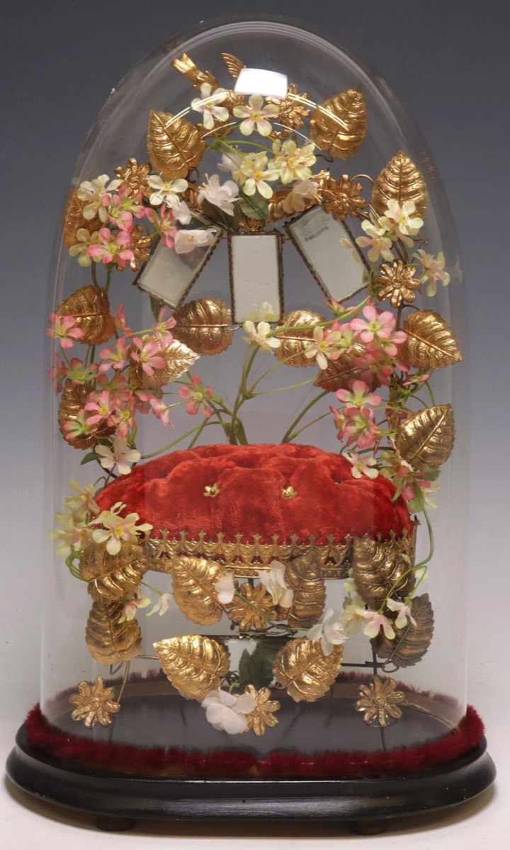 <b>Globe de Mariee (bridal globe)</b><br> approx. 18.5 tall x 10.75 wide x 7.5 in.<br> circa 19th/20th cen., France