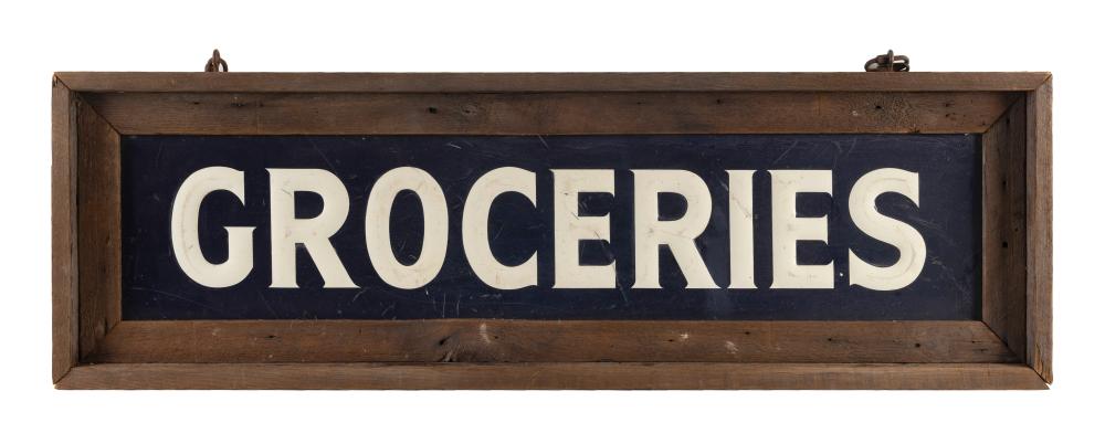 <b>Enameled Tin Trade Sign</b><br> 16 x 50 inches<br> circa 1900, USA 