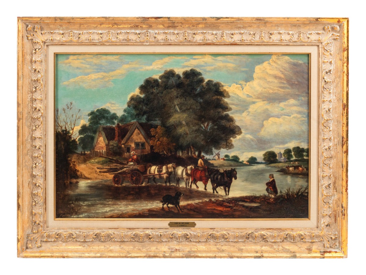 <b>Horses By River o/c</b><br> approx. 32 x 21 inches<br> circa 19th cen., England<br>