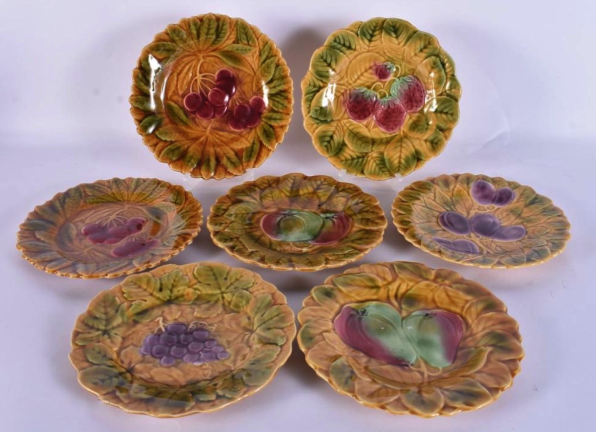 <b>Victorian Majolica Plates</b><br> approx. 7-inch diam.<br> circa 1900, Sarreguemines, France