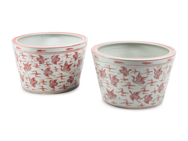 <b>Pr Chinese Export-Style Porcelain Jardinieres</b><br> approx. 10 tall x 17 diam. inches<br> circa 20th cen., China