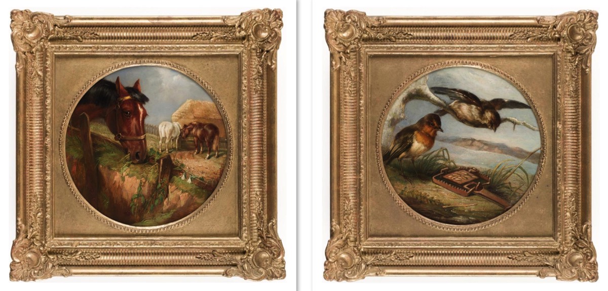 <b>(2) Oil on Board Paintings</b><br> approx 9 x 9 inches <br> dated 1868, England 