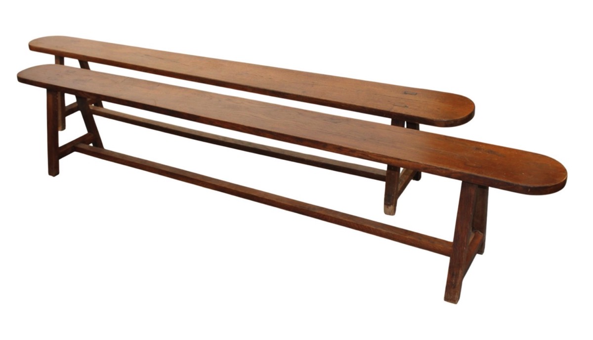 <b>French Provincial Farmhouse Oak Benches</b><br>  approx. 19 T x 102 L x  9.5 inches<br> circa 20th cen., France 