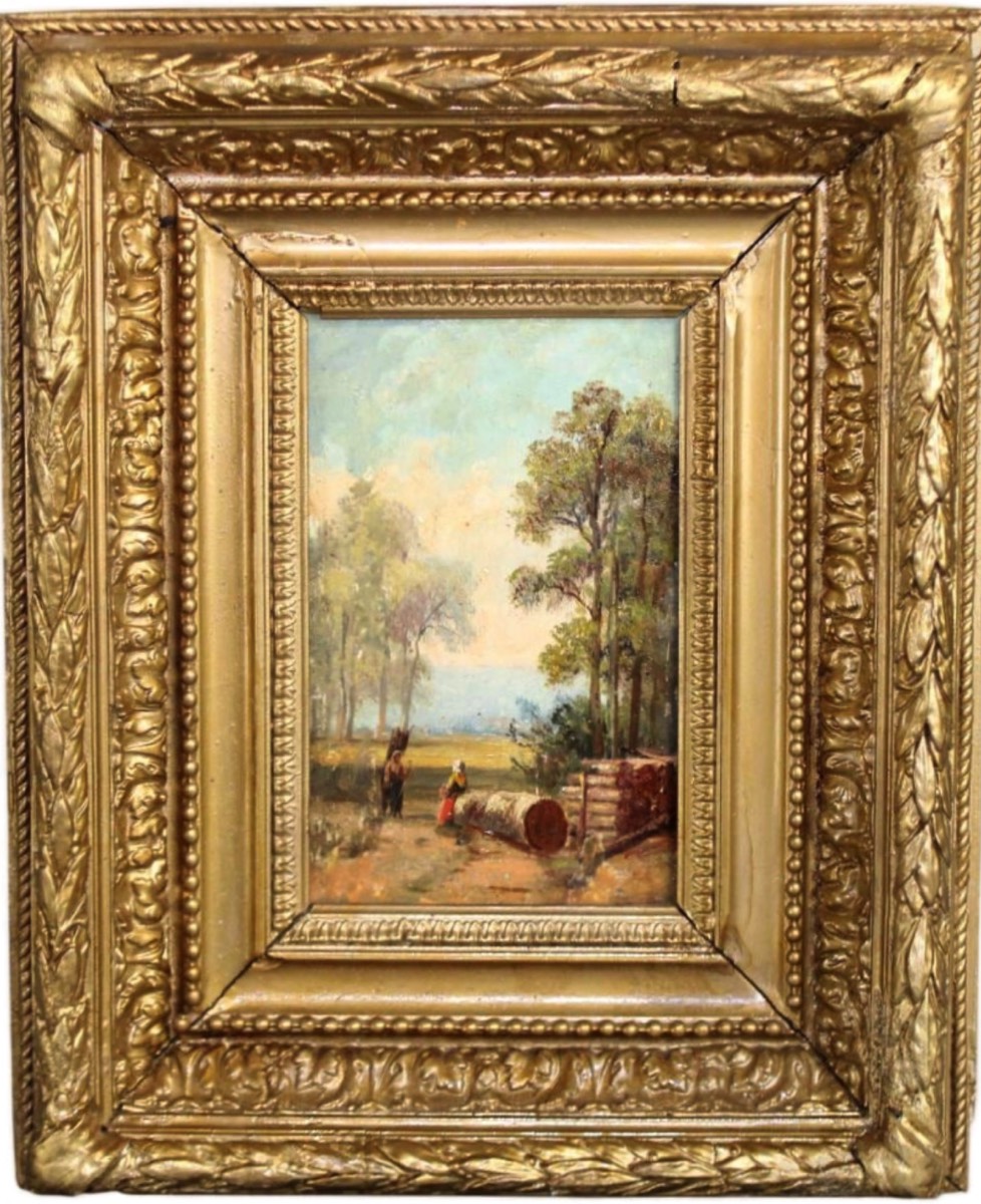<b>French Countryside</b><br>Oil on board<br> approx 14.25 x 11.5/frame<br> circa early-20th cen., France 
