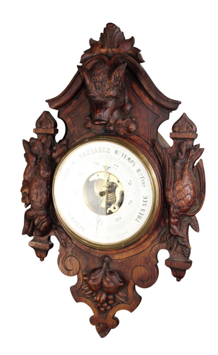 <b>Black Forest Carved Oak Wall Barometer”</b><br> circa 1900, France