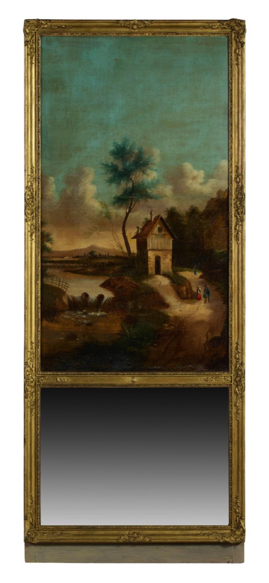 <b>French Louis XVI-Style Trumeau Mirror</b><br> approx. 56 x 23 inches<br> circa 20th cen., France 