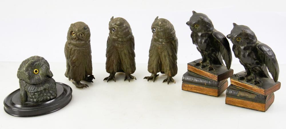 <b>Figural Owl Collection</b><br>Incl. pr. of bookends and a bronze casting.