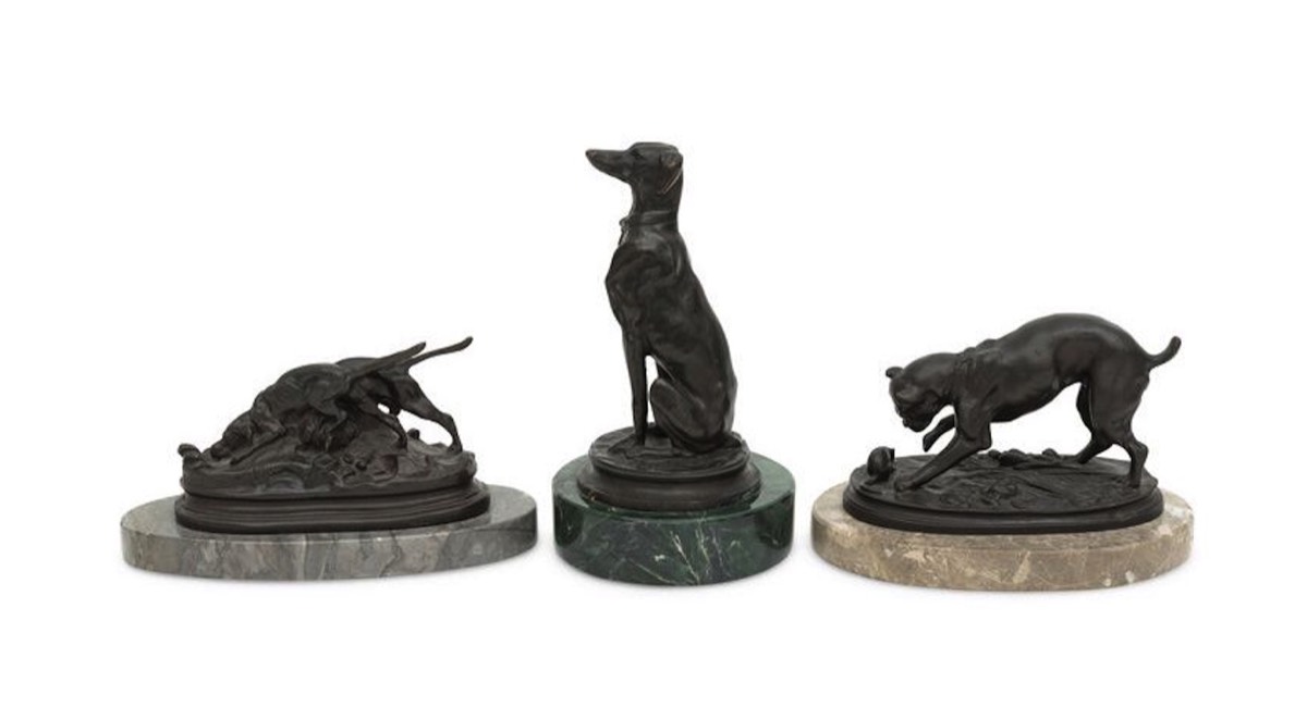 <b>Dog Bronzes</b><br>tallest 7.5 inches, circa 18th cen.