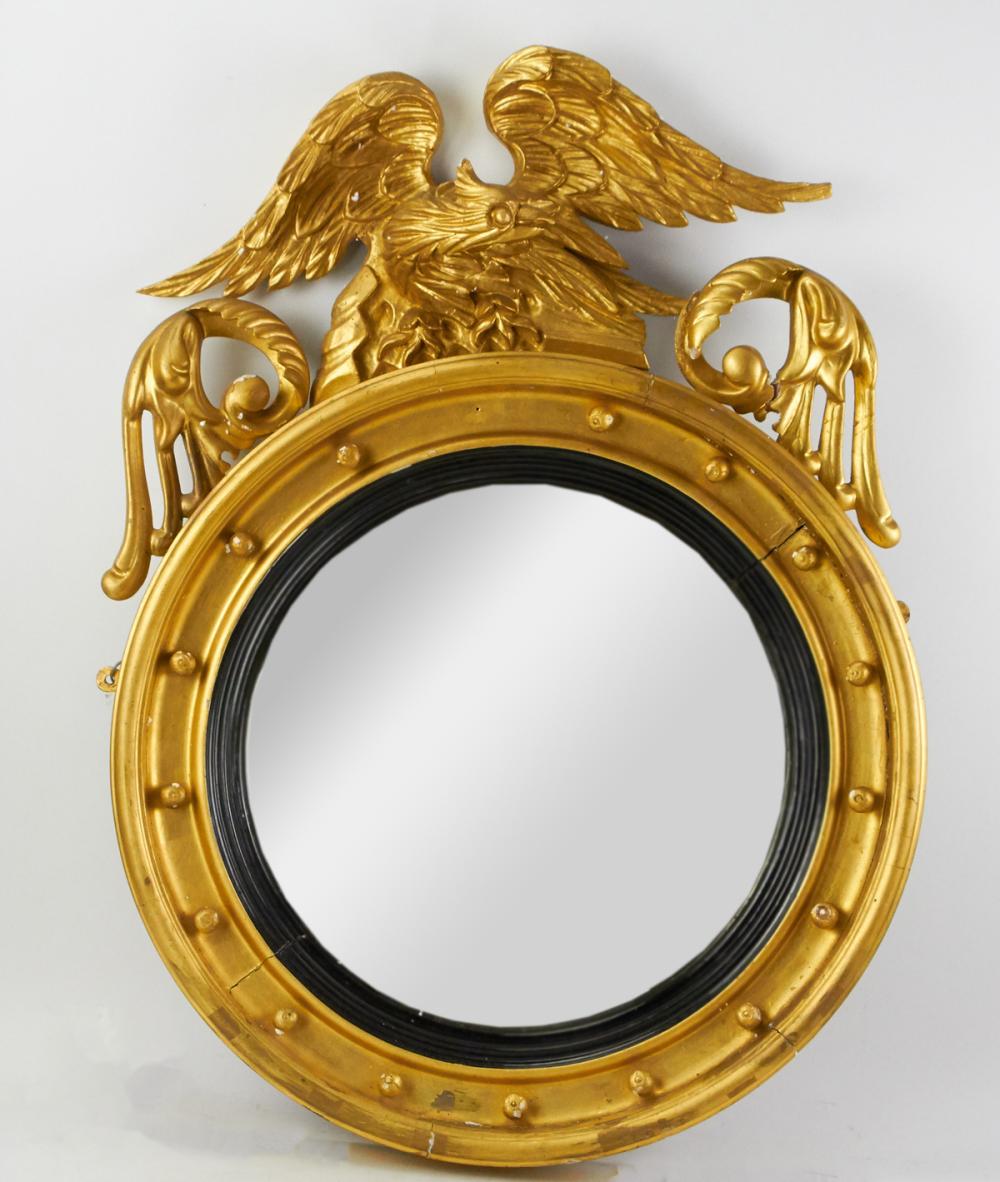 <b> Federal Convex Giltwood Eagle Mirror </b><br> approx. 35 x 26 inches<br> circa 19th cen., USA