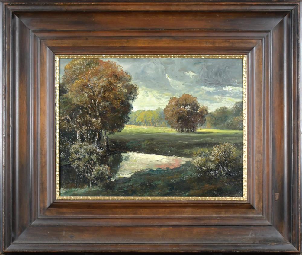 <b>German Impressionist Landscape</b><br> Oil on board,  approx. 33 x 39 inches<br> circa late-19th. cen., Germany