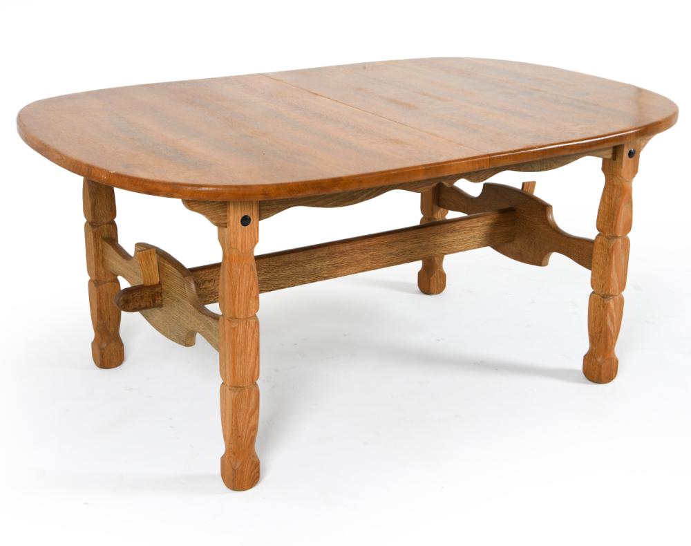 <b>Danish Kjaernulf-Style Oak Dining Table</b><br> approx. 28.5 T x 64 L (unextended) x 84 L (extended) x 41.5 D inches<br> Two leaves<br> circa 20th cen., Denmark 