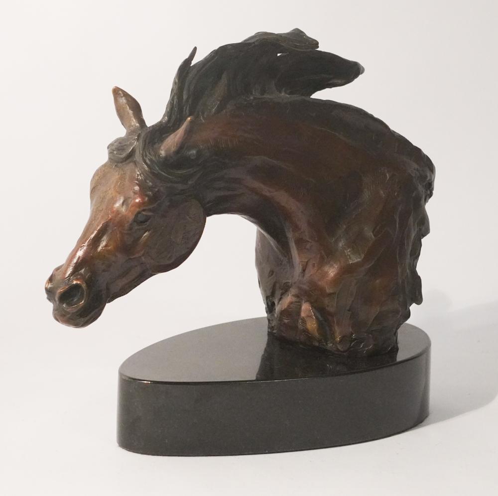 <b>Bronze Stallion Bust</b><br> Marble base approx. 9.5 T x 11 inches<br> circa 2nd half 20th cen. USA