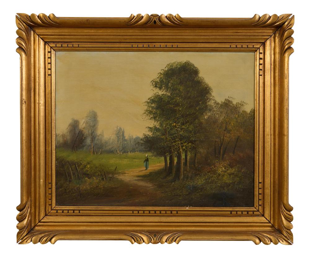 <b>Woodland Scene Oil on Canvas</b><br>approx. 23.75 x 28.5 inches<br>circa 20th cen., France