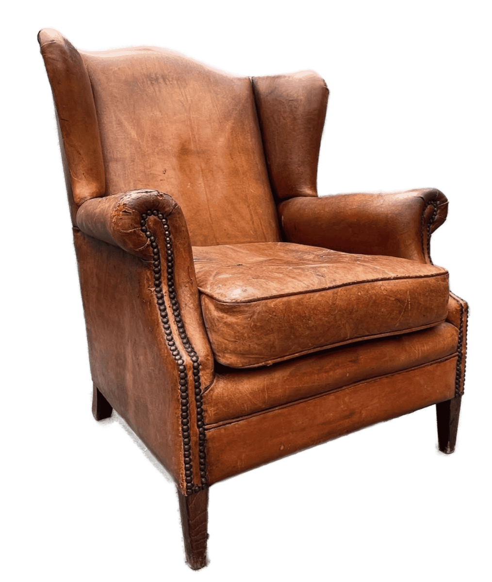 <b>Leather Wingback Chair</b><br>circa mid-20th cen. 