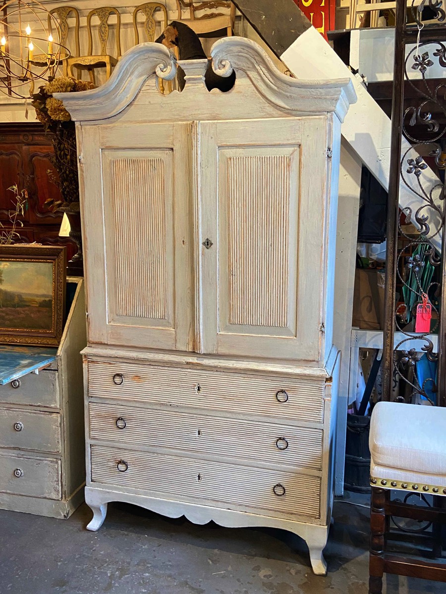 <b>Gustavian Linen Press</b><br>approx. 82.75 in. T x 43 W x 26 D<br>circa mid-1800s, Sweden