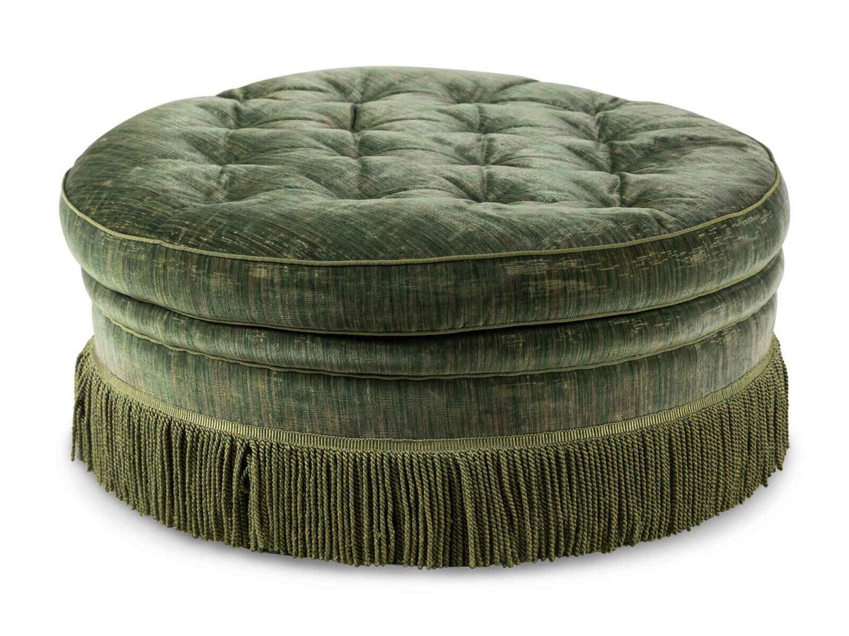 <b> Button-Tufted Ottoman </b><br>approx. 17 in. T x 38 inches diam.<br>circa 20th cen. 